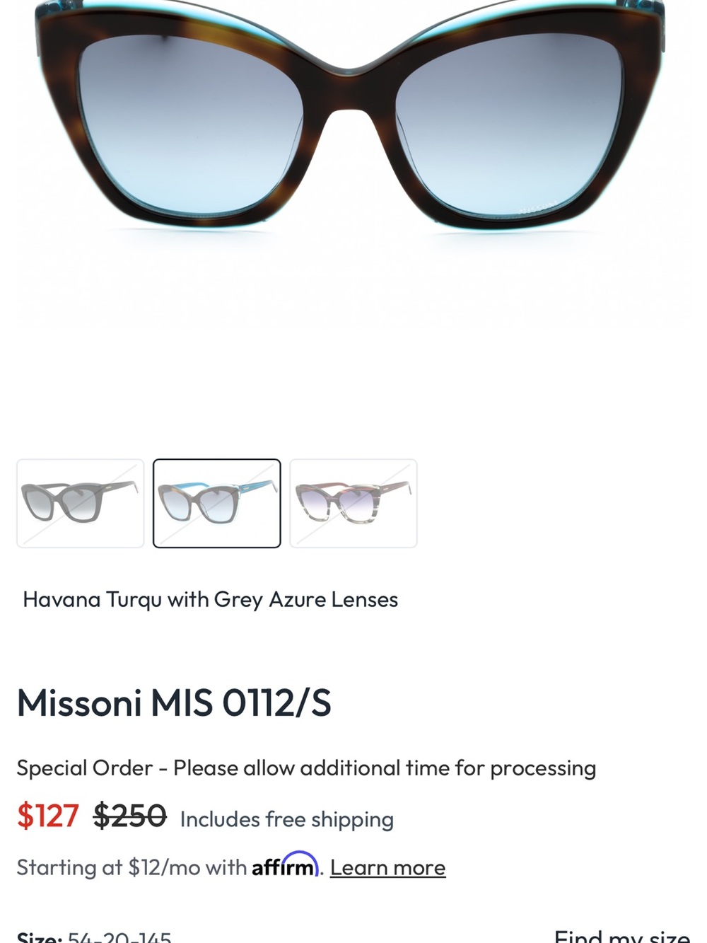 Missoni Havana Turquoise Cat-Eye Sunglasses with Grey-Azure Lenses